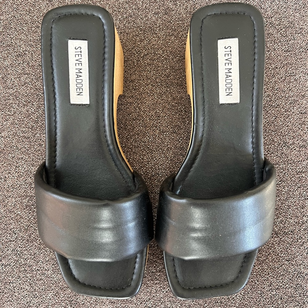 Steve Madden Black Leather Slides